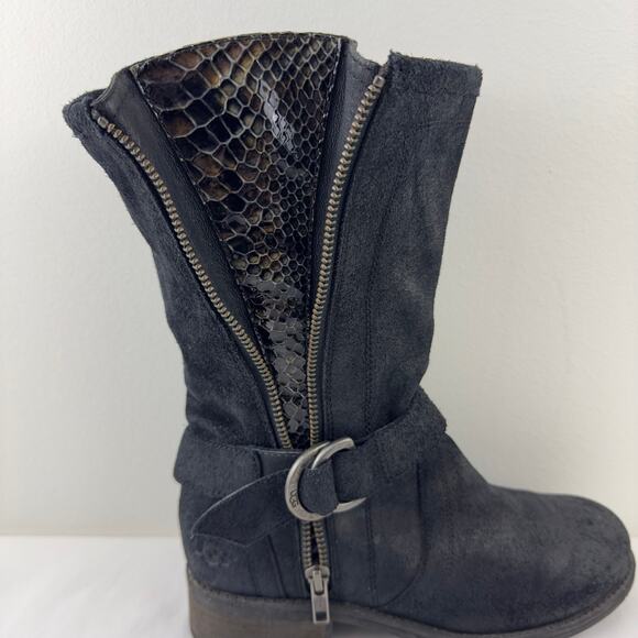 UGG Silva‎ black suede Moto boots W-6 - Picture 6 of 10